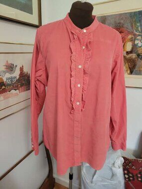 Land's End Coral Cordoroy Ruffle Front 100% Cotton Shirt Size 1X